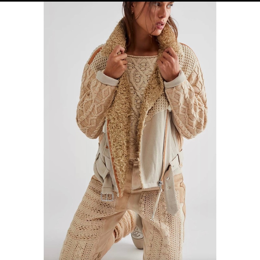 Free people cozy knit Mix Moto Jacket XS